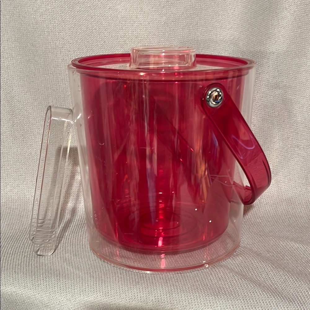 Cute Acrylic Clear and Pink Ice Bucket With Tongs